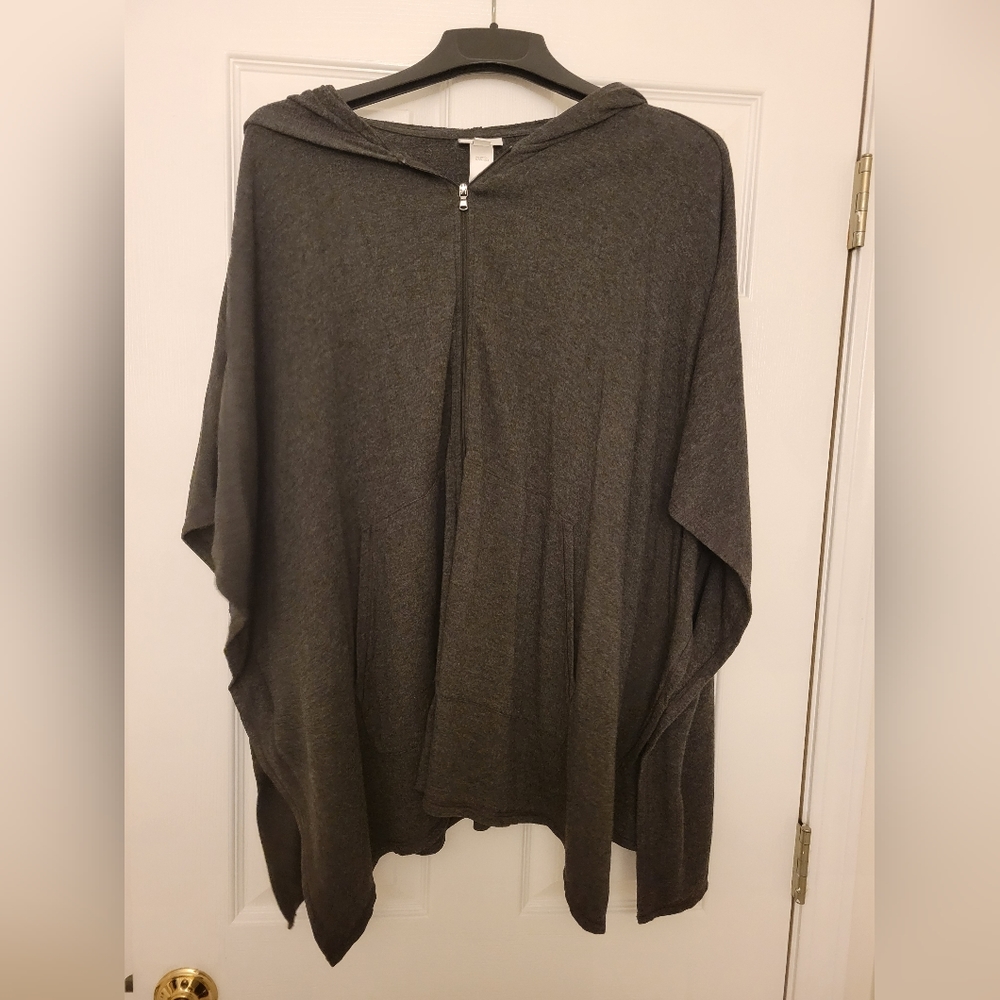 J Jill poncho. Steal gray. Full zipper. 2 pockets, hood. M/L.